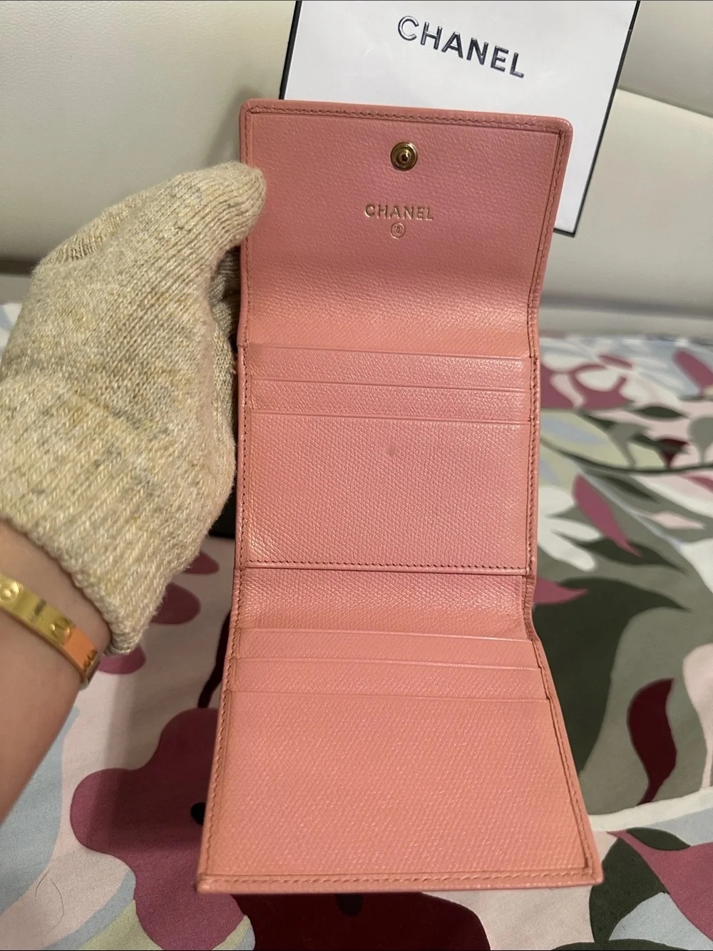 Chanel Compact Trifold Wallet in Pink Calfskin Leather